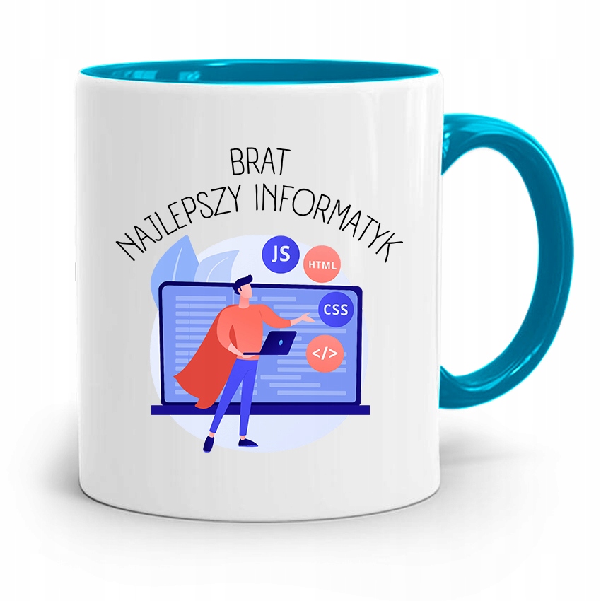 Kubek Błękitny Prezent Brat Najlepszy Informatyk Z Nadrukiem Ze Zdjęciem