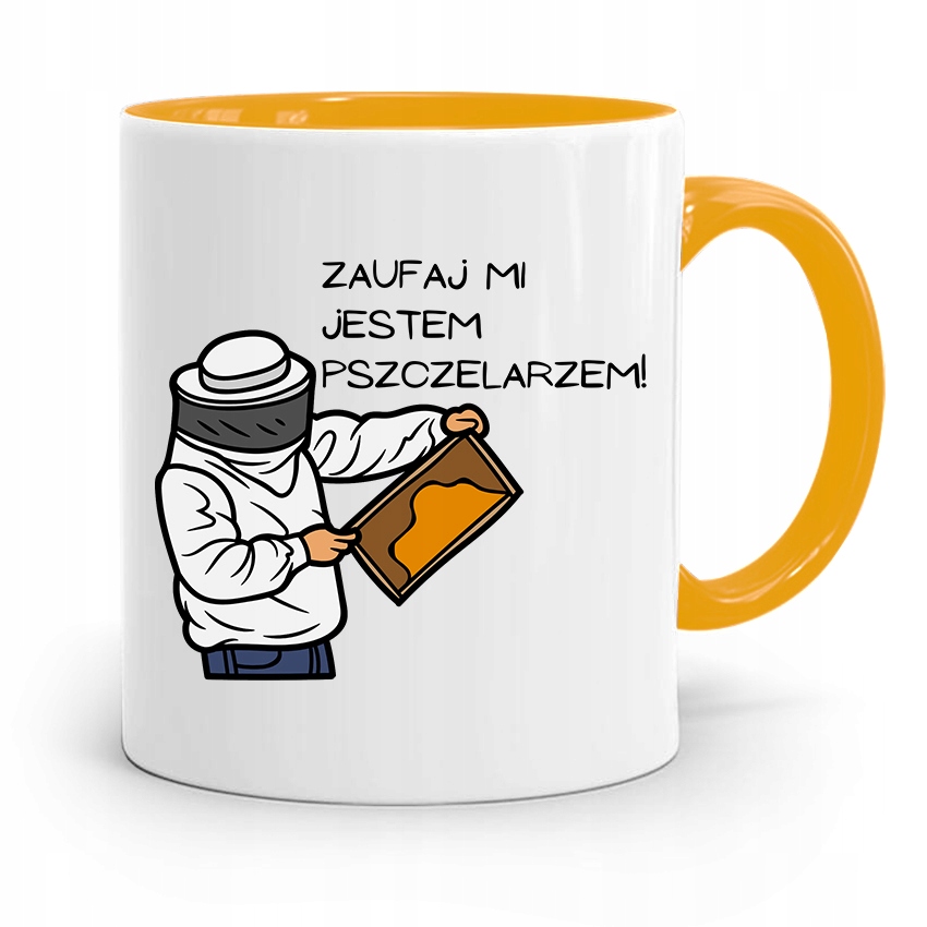 Kubek Zółty Dla Pszczelarza Zaufaj Mi Jestem Z Nadrukiem Ze Zdjęciem