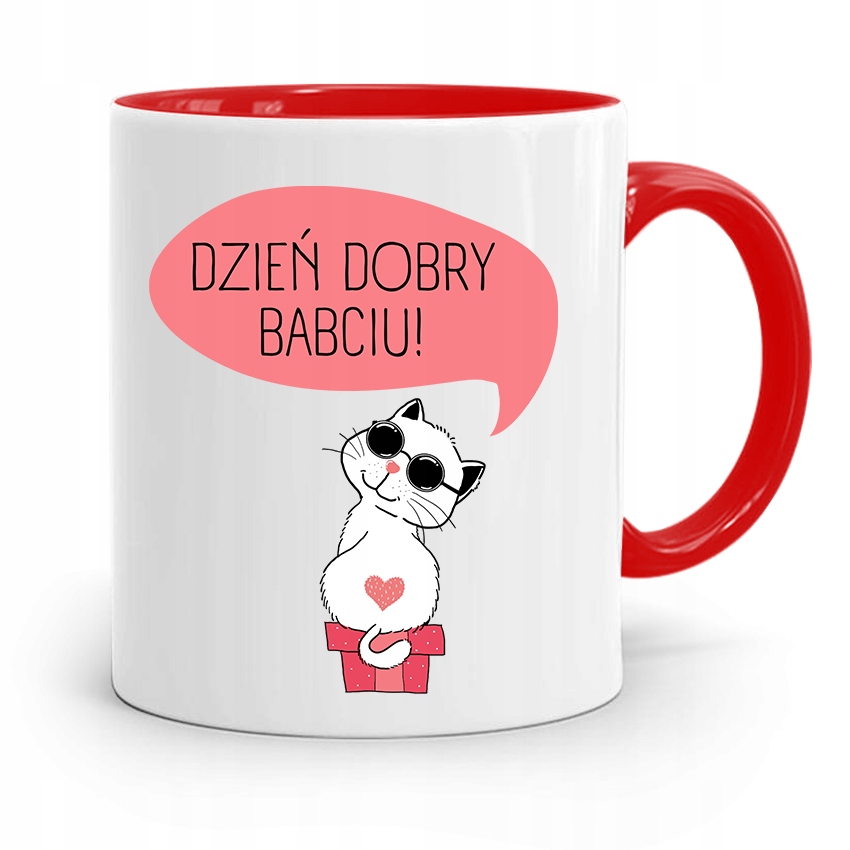 Kubek Czerwony Dla Babci Dzień Dobry Babciu Z Nadrukiem Ze Zdjęciem