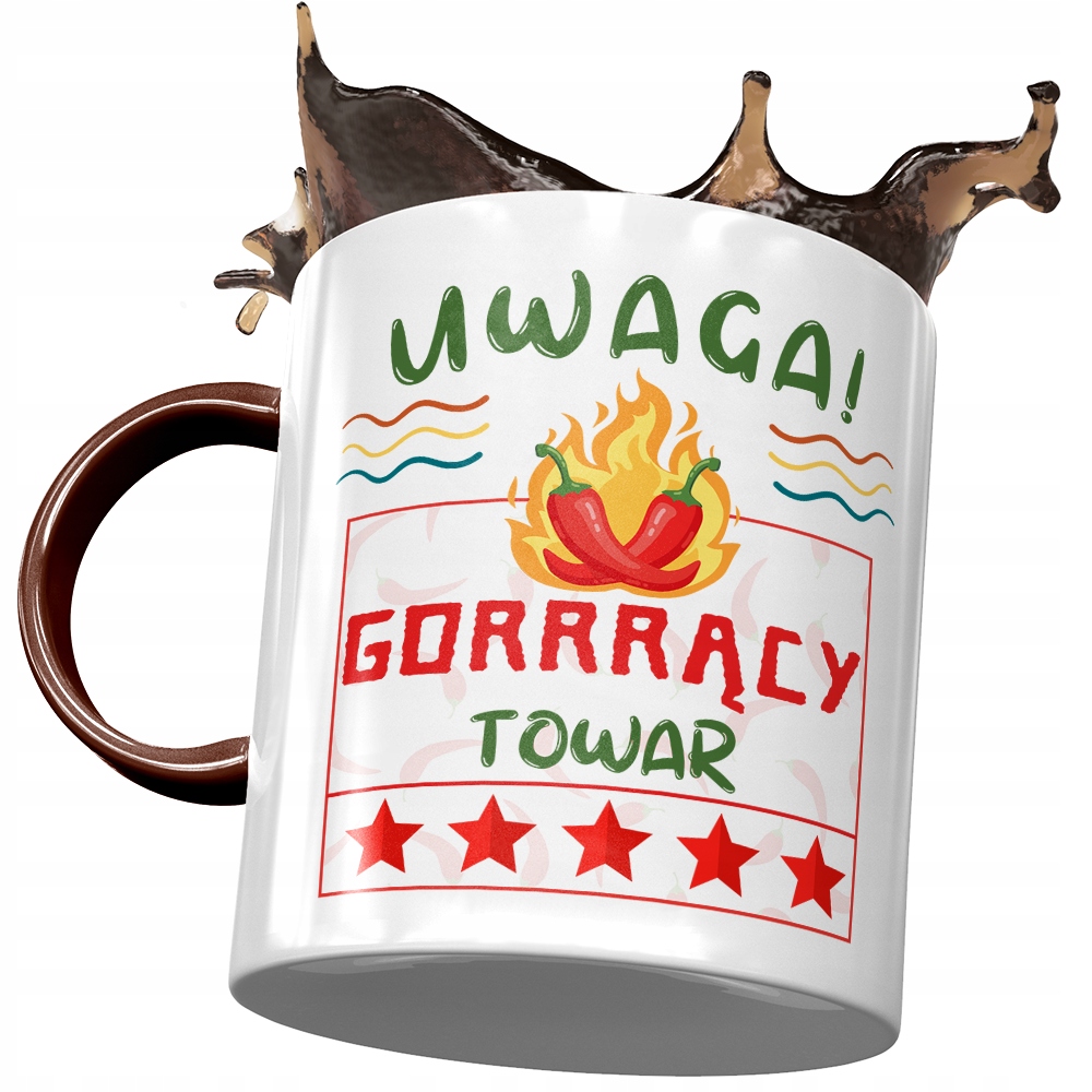 Kubek Bordowy Śmieszny Uwaga Gorrrący Towar Z Nadrukiem Ze Zdjęciem