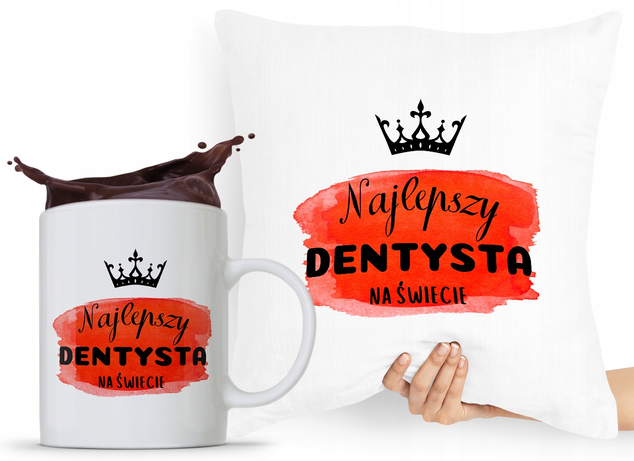 Zestaw Poduszka + Kubek Dla Dentysty Stomatologa Z Nadrukiem Ze Zdjęciem