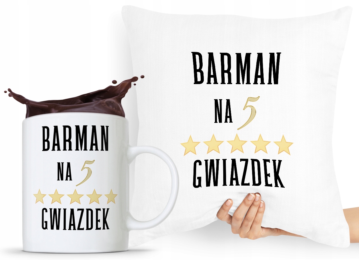 Zestaw Poduszka + Kubek Prezent Dla Barmana Z Nadrukiem Ze Zdjęciem