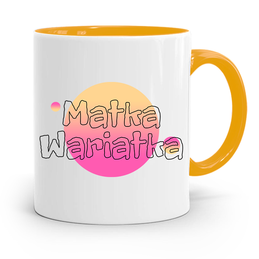 Kubek Żółty Prezent Dla Mamy Matka Wariatka Z Nadrukiem Ze Zdjęciem