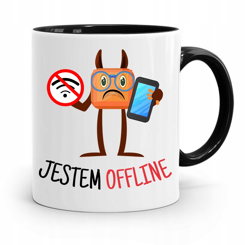 Kubek Czarny Informatyka Programisty Jestem Ofline Z Nadrukiem Ze Zdjęciem