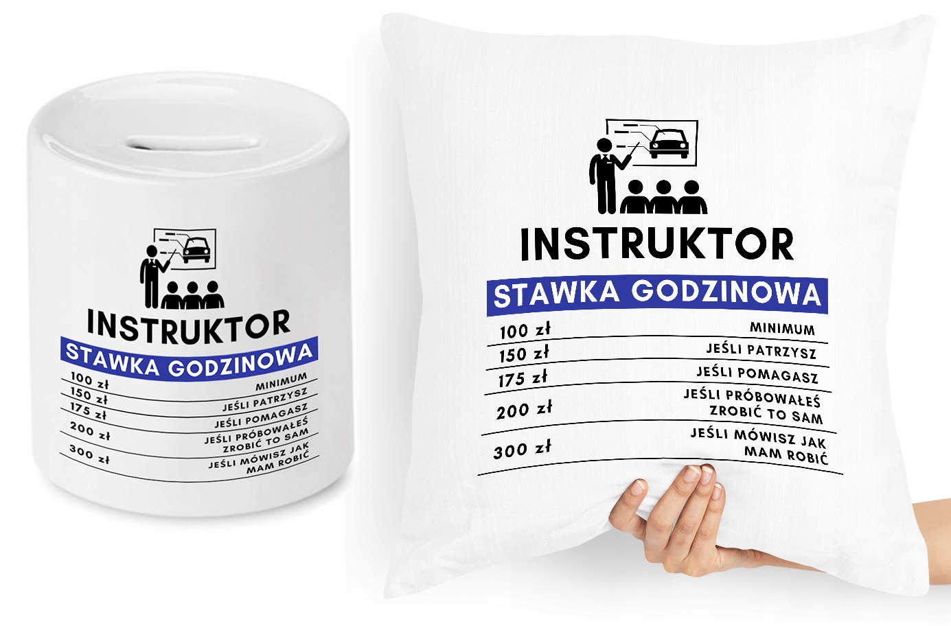 Dla Instruktora Zestaw Poduszka + Skarbonka Z Nadrukiem Ze Zdjęciem