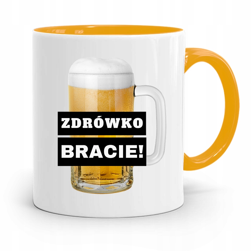 Kubek Żółty Prezent Dla Brata Zdrówko Bracie! Z Nadrukiem Ze Zdjęciem