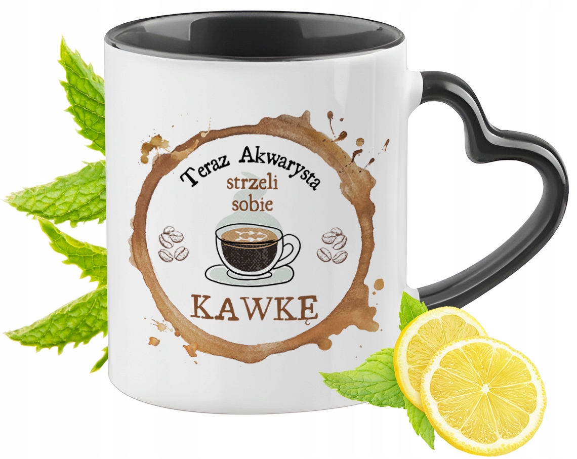 Dla Akwarysty Kubek Czarny Z Uszkiem W Kształcie Serca Na Prezent