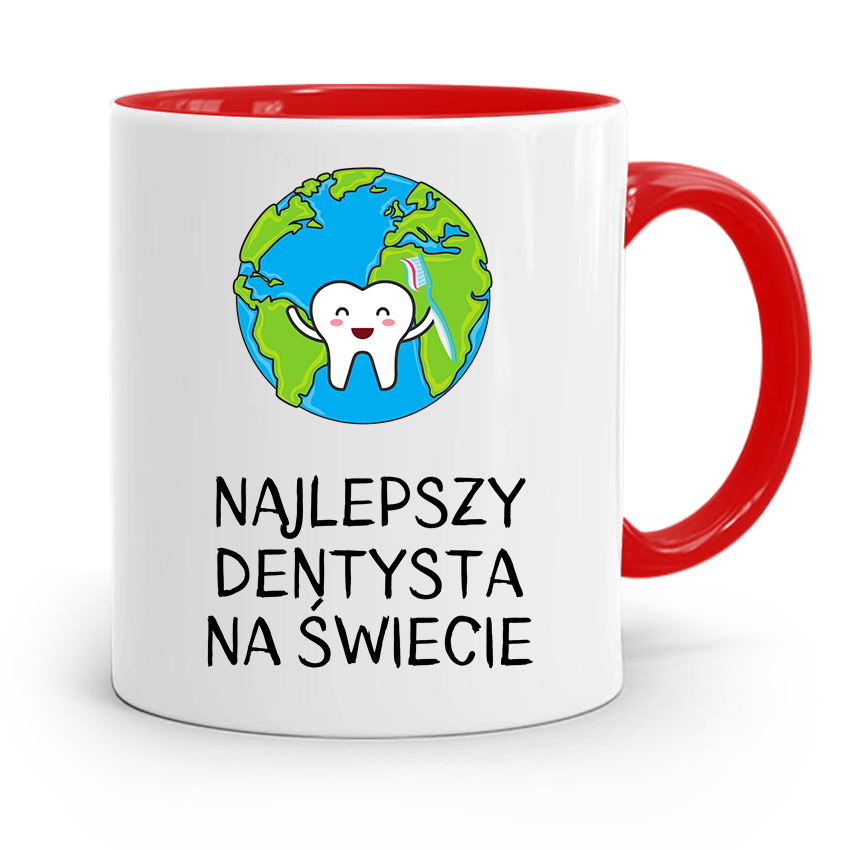 Kubek Czerwony Prezent Dentysty Najlepszy Dentysta Z Nadrukiem Ze Zdjęciem