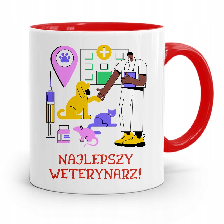 Kubek Czerwony Weterynarza Najlepszy Weterynarz! Z Nadrukiem Ze Zdjęciem