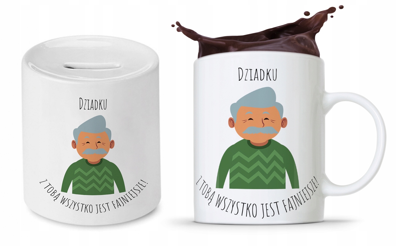 Zestaw Dla Dziadka Dzień Dziadka Kubek + Skarbonka Z Nadrukiem Ze Zdjęciem