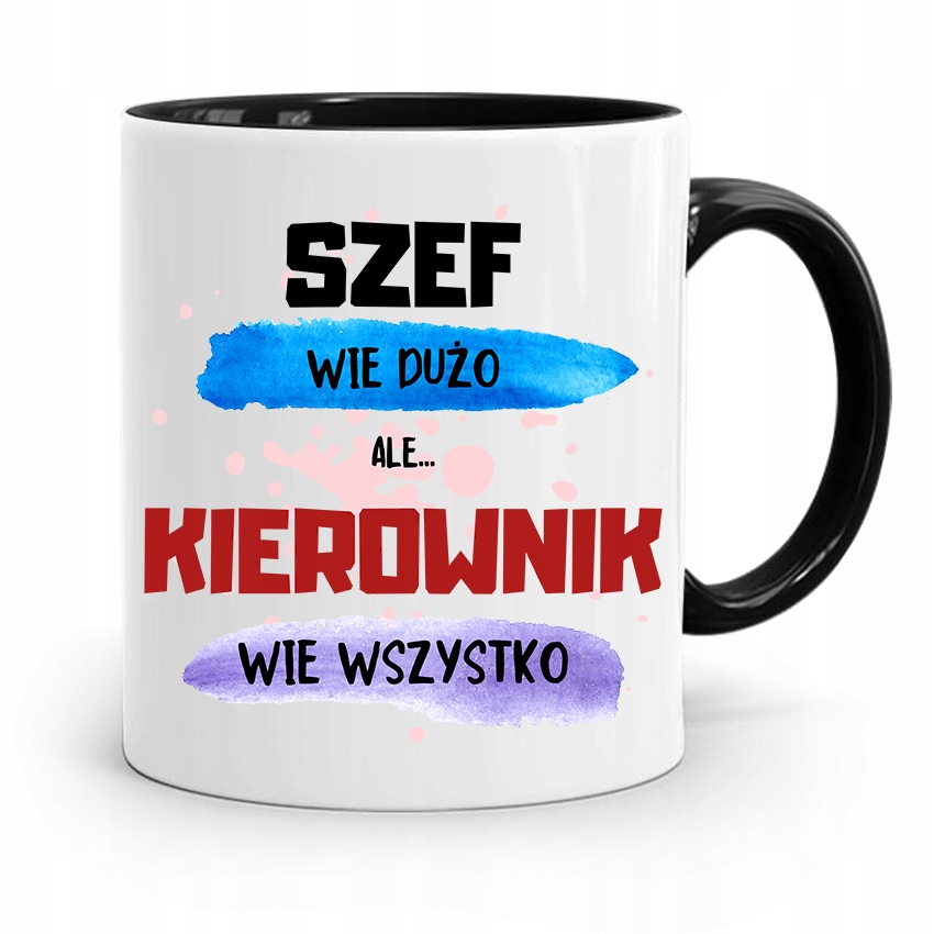 Kubek Czarny Dla Kierownika Kierownik Wie Wszystko Z Nadrukiem Ze Zdjęciem