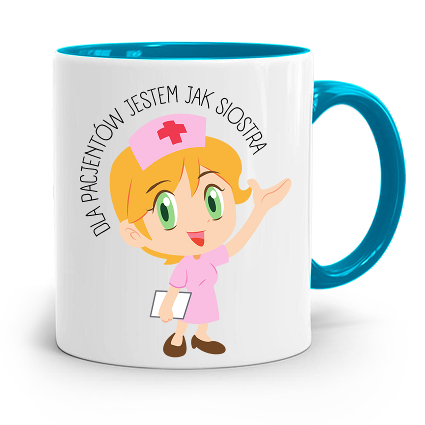 Kubek Błękitny Dla Pielęgniarki Jestem Jak Siostra Z Nadrukiem Ze Zdjęciem