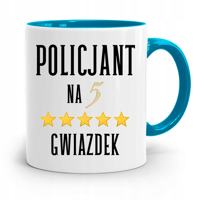 Kubek Błękitny Dla Policjanta Na Pięć Gwiazdek Z Nadrukiem Ze Zdjęciem