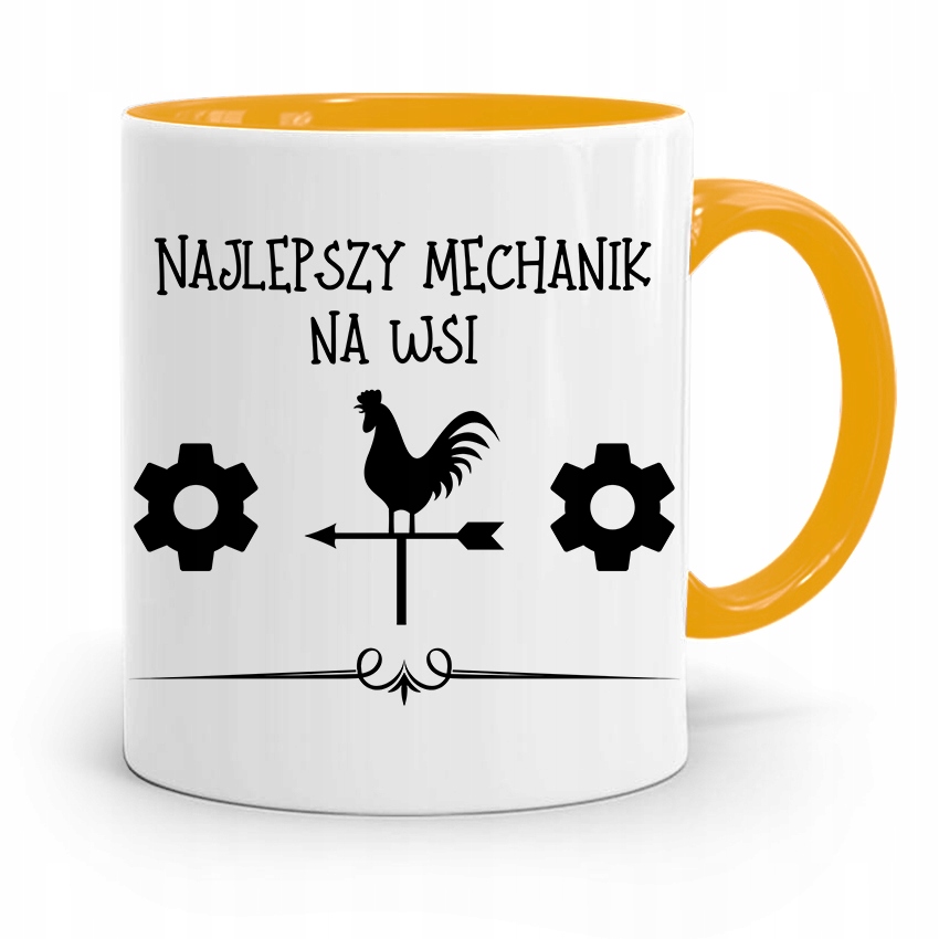 Kubek Żółty Prezent Dla Mechanika Najlepszy Na Wsi Z Nadrukiem Ze Zdjęciem