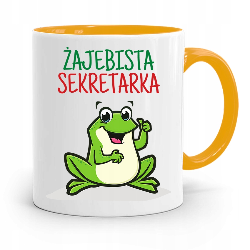 Kubek Żółty Prezent Dla Sekretarki Żajebista Z Nadrukiem Ze Zdjęciem