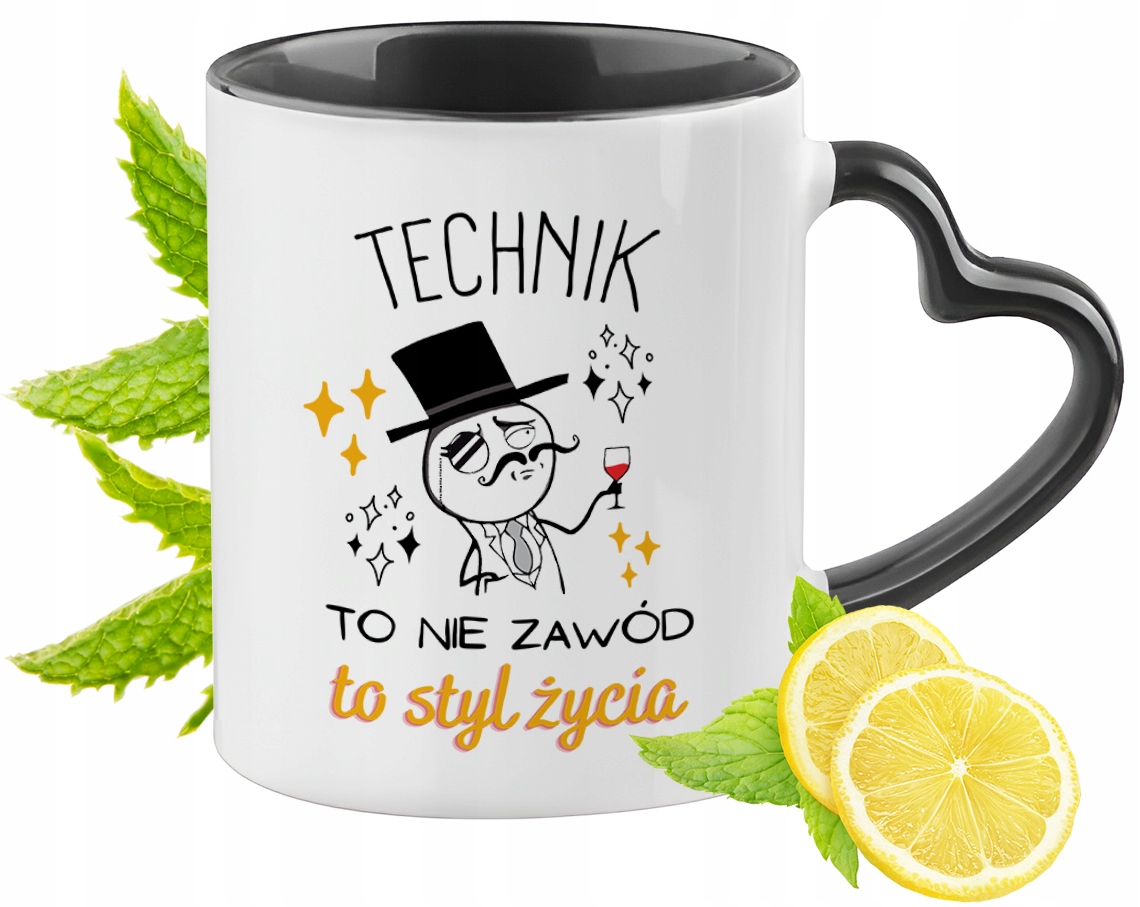 Kubek Czarny Z Uszkiem W Kształcie Serca Dla Technika Na Prezent