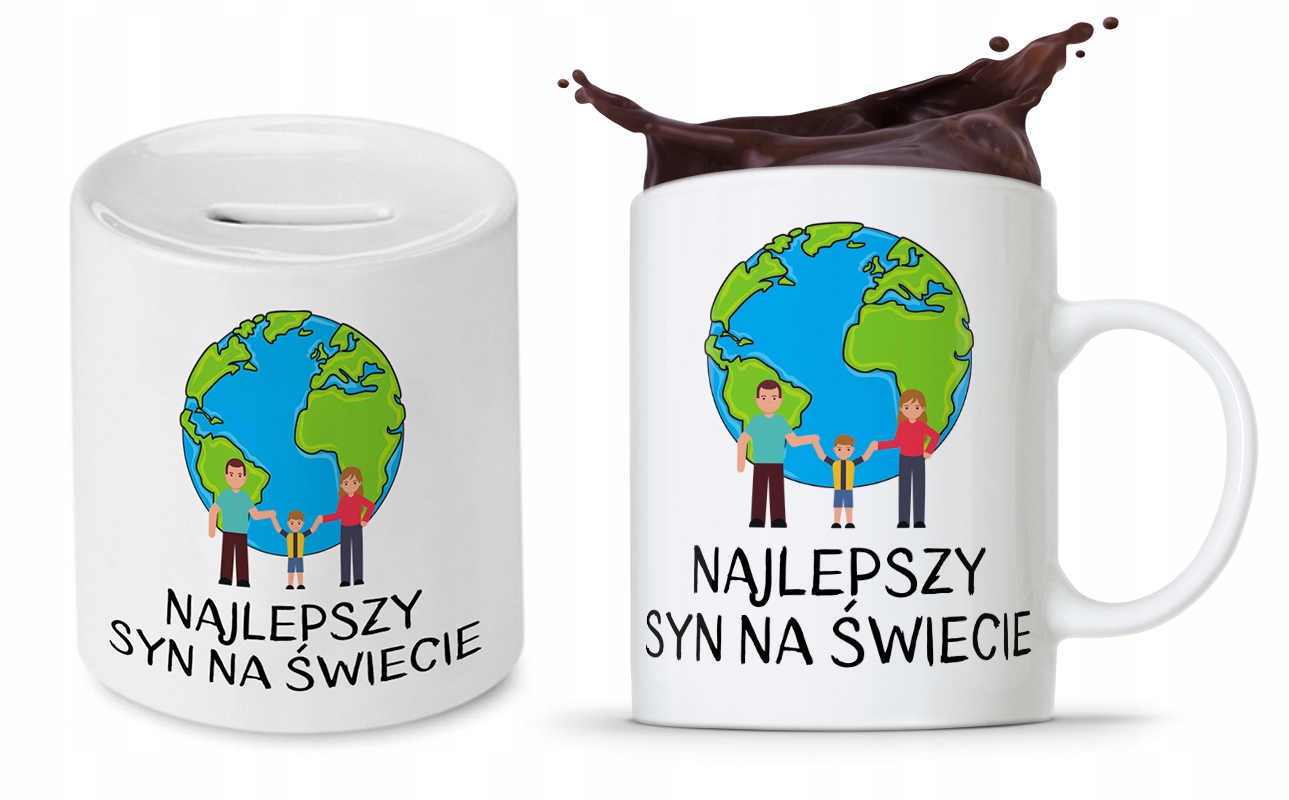 Zestaw Dla Syna Dziecka Prezent Kubek + Skarbonka Z Nadrukiem Ze Zdjęciem
