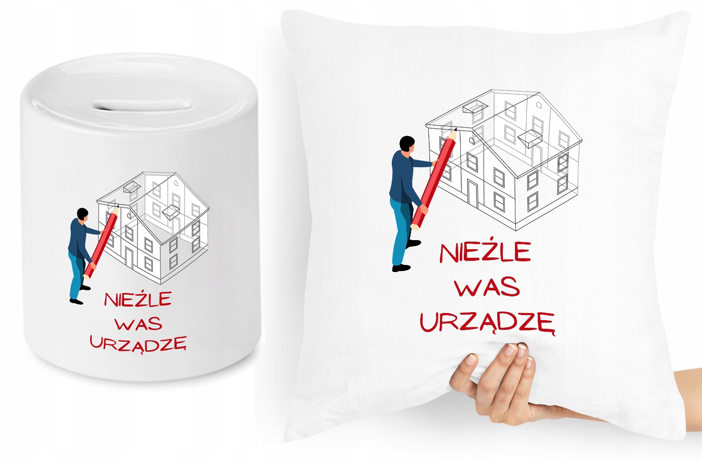 Dla Architekta Zestaw Poduszka + Skarbonka Prezent Z Nadrukiem Ze Zdjęciem