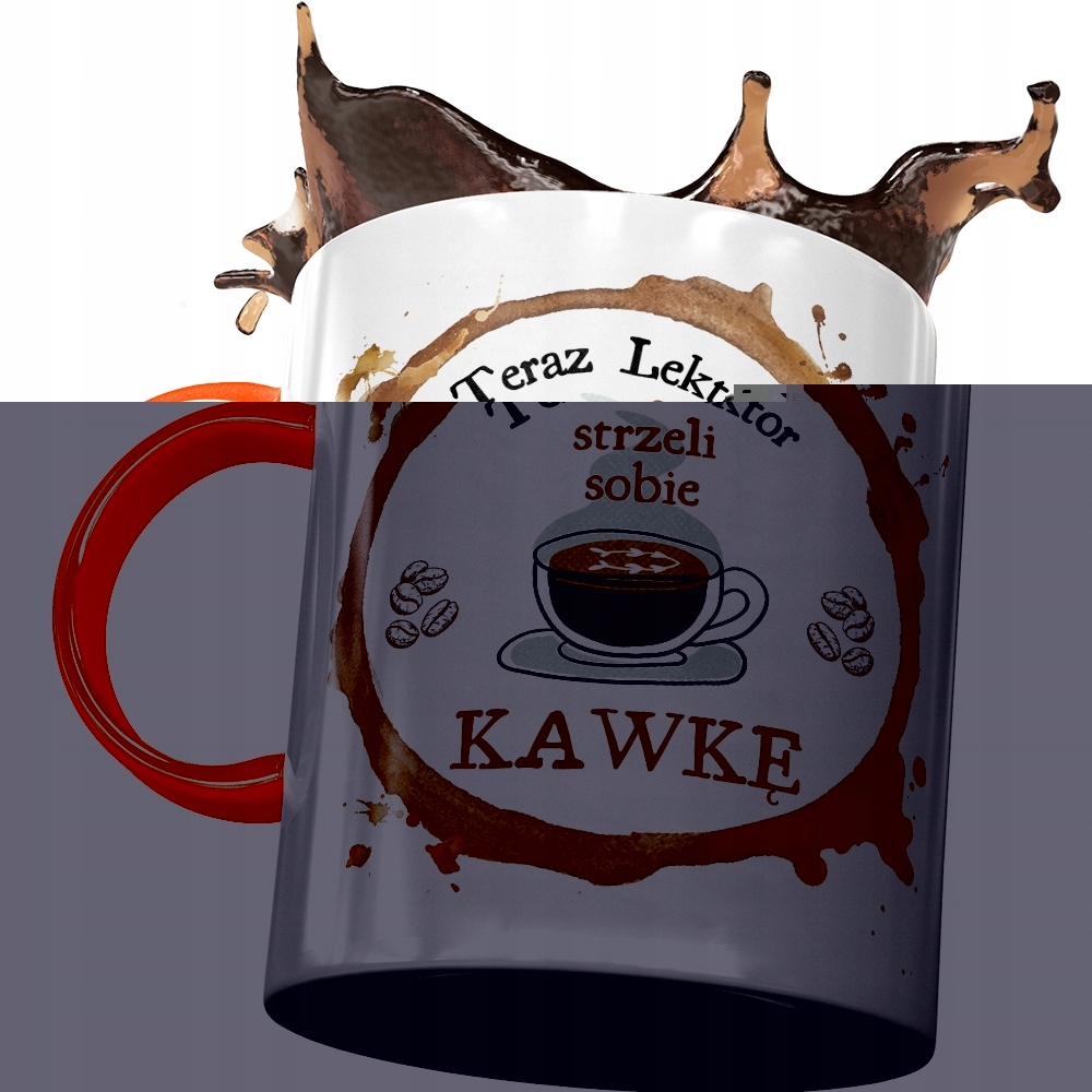 Kubek Pomarańczowy Dla Lektora Strzeli Kawkę Z Nadrukiem Ze Zdjęciem