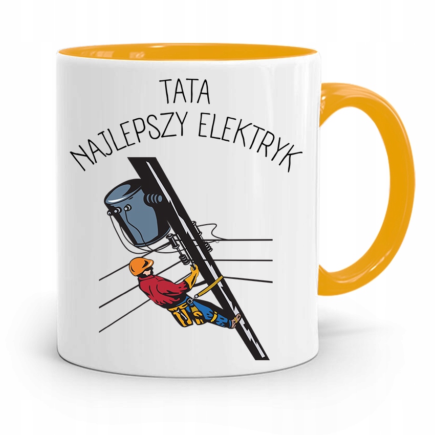 Kubek Żółty Dzień Ojca Dla Taty Najlepszy Elektryk Z Nadrukiem Ze Zdjęciem