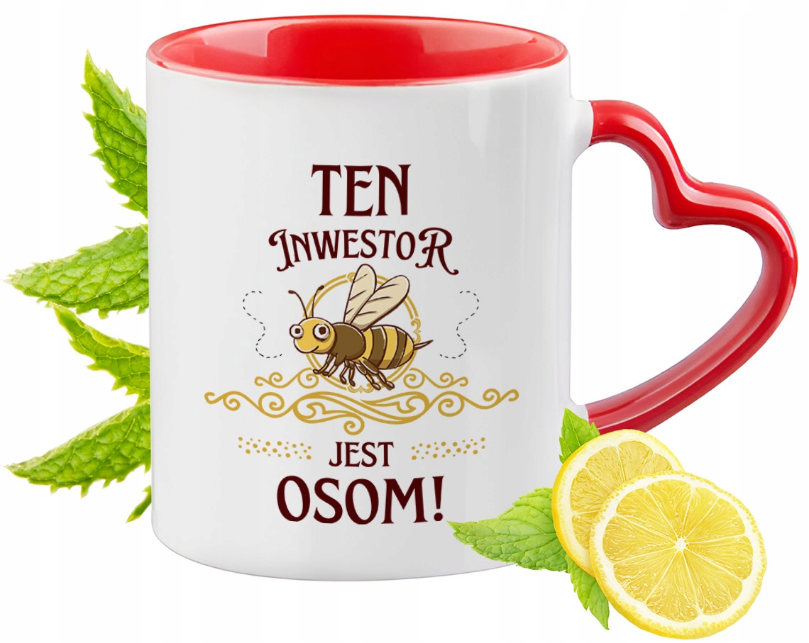 Kubek Dla Inwestora Czerwony Z Uszkiem W Kształcie Serca Na Prezent