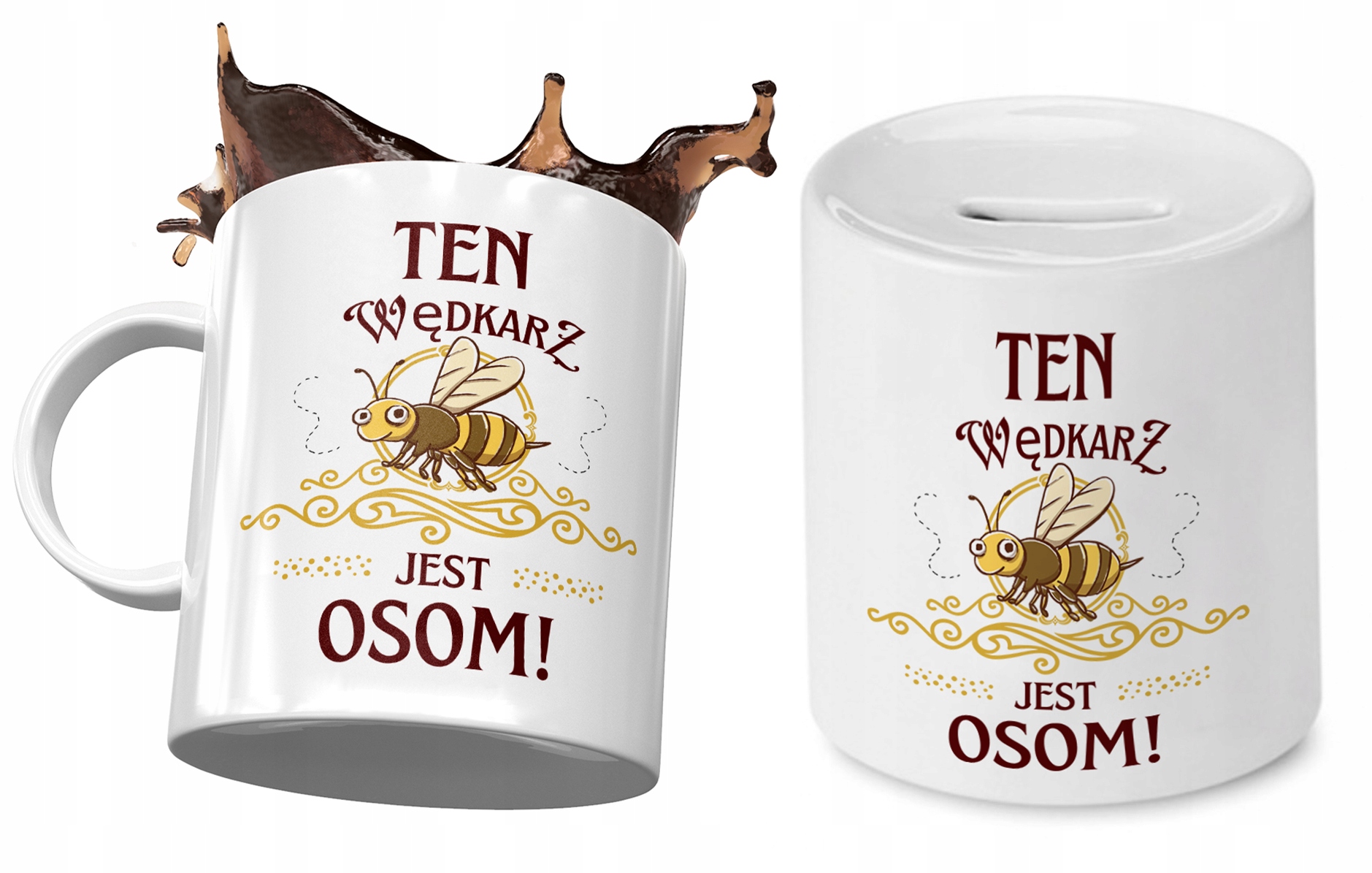 Dla Wędkarza Zestaw Kubek + Skarbonka Na Prezent Z Nadrukiem Ze Zdjęciem