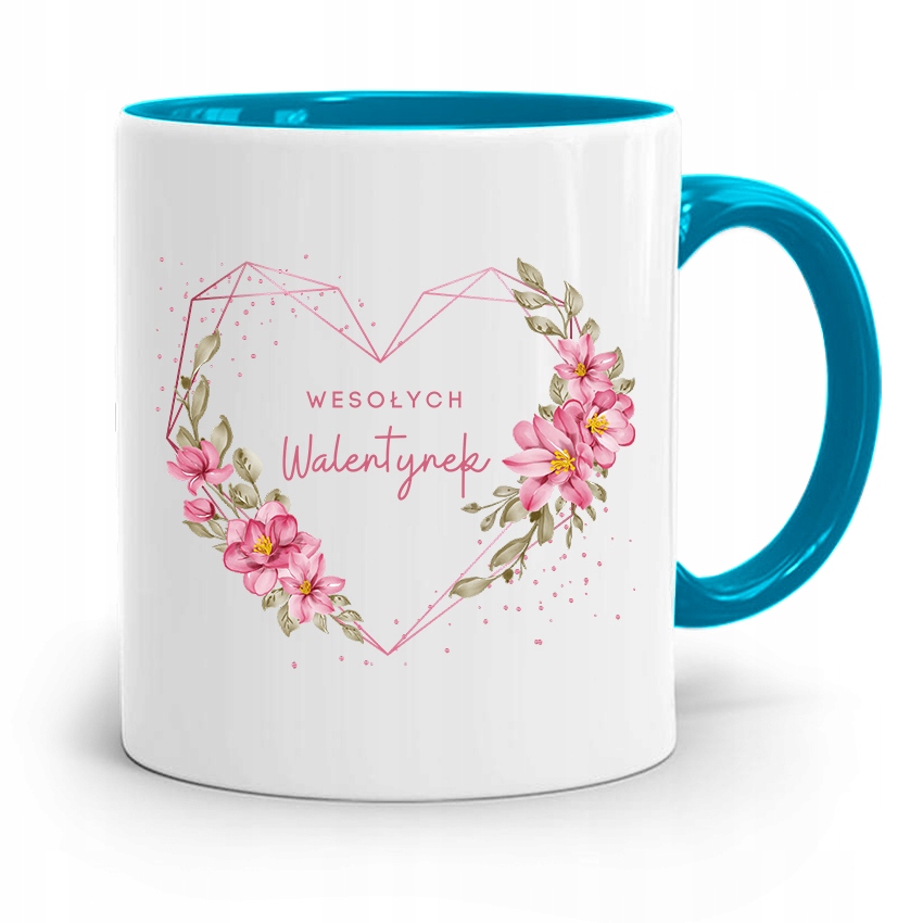 Kubek Błękitny Na Walentynki Wesołych Walentynek Z Nadrukiem Ze Zdjęciem