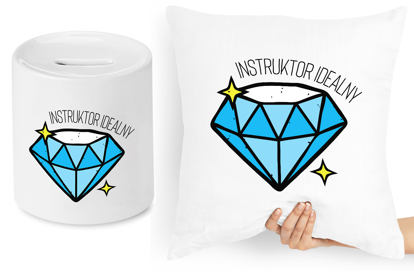Dla Instruktora Zestaw Poduszka + Skarbonka Z Nadrukiem Ze Zdjęciem