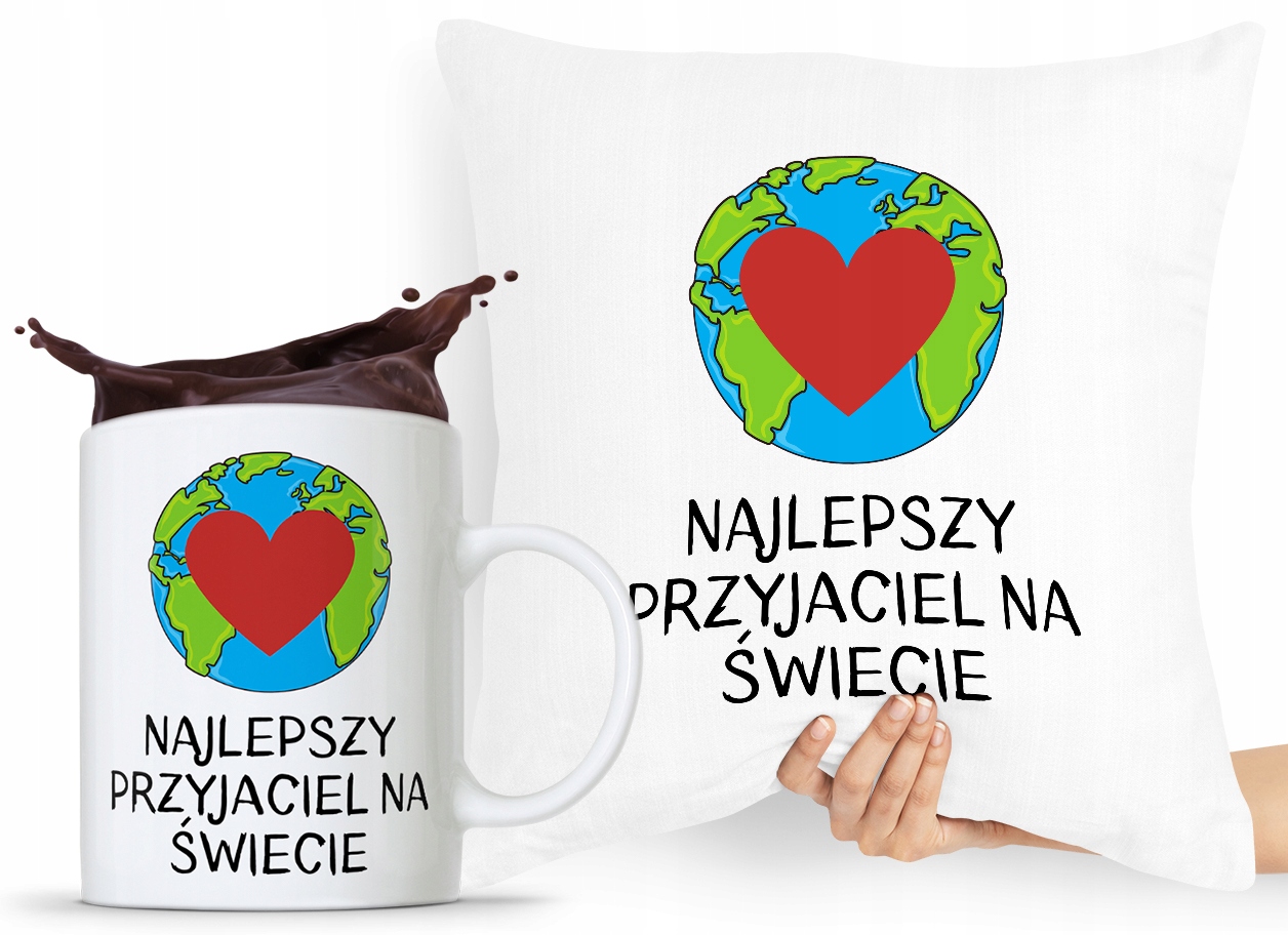 Zestaw Poduszka + Kubek Prezent Dla Przyjaciela Z Nadrukiem Ze Zdjęciem