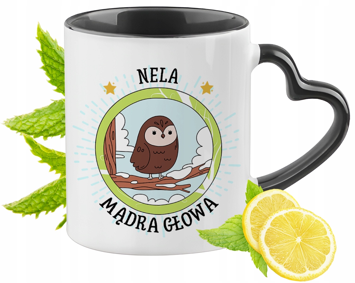 Kubek Czarny Z Uszkiem W Kształcie Serca Dla Neli Idealny Na Prezent