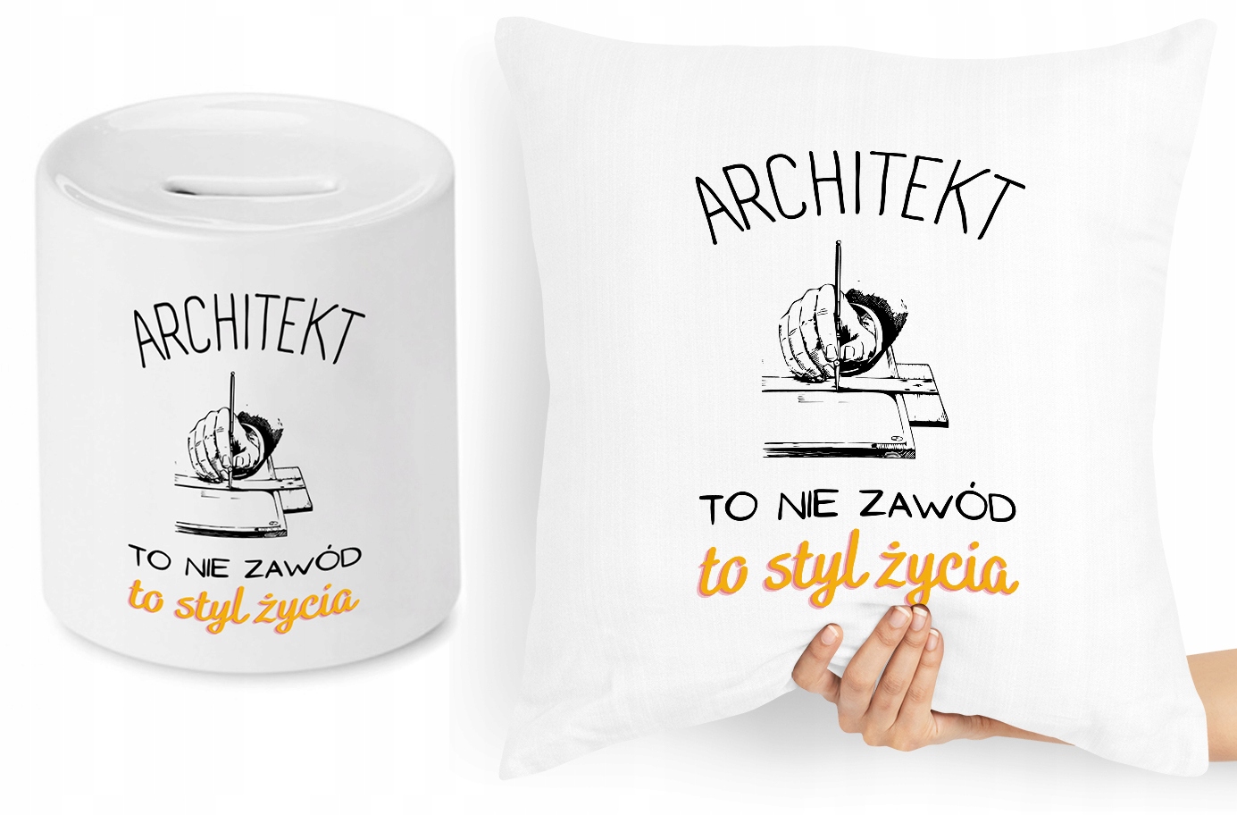 Dla Architekta Zestaw Poduszka + Skarbonka Prezent Z Nadrukiem Ze Zdjęciem