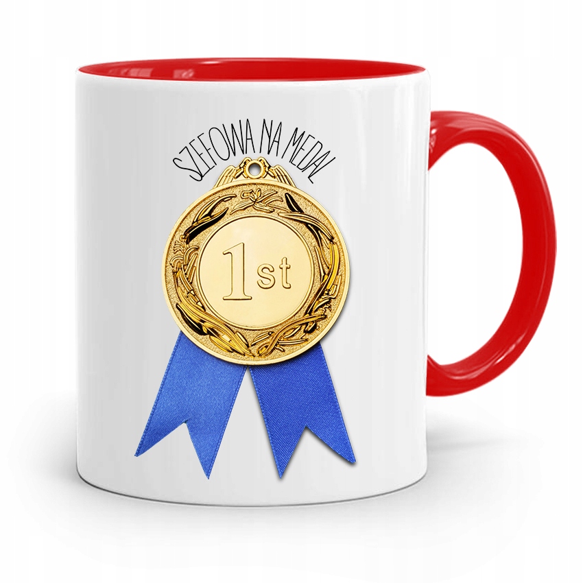 Kubek Czerwony Dla Szefowej Szefowa Na Medal Z Nadrukiem Ze Zdjęciem