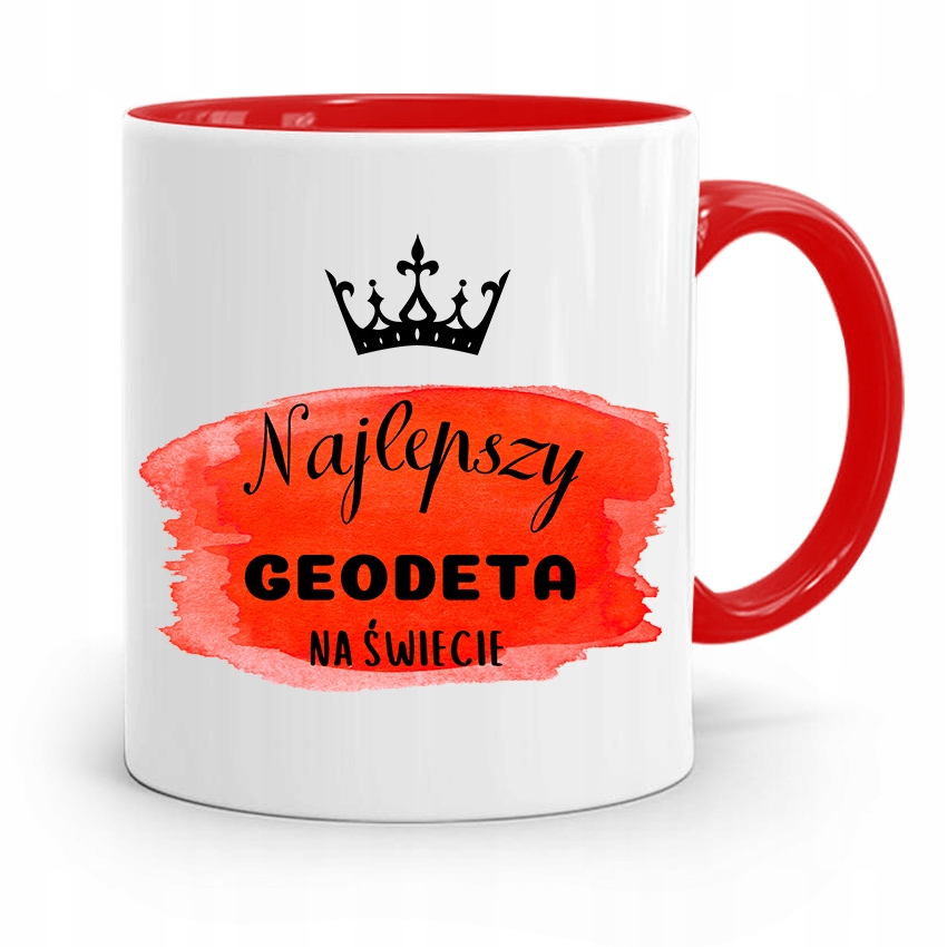 Kubek Czerwony Dla Geodety Najlepszy Na Świecie Z Nadrukiem Ze Zdjęciem