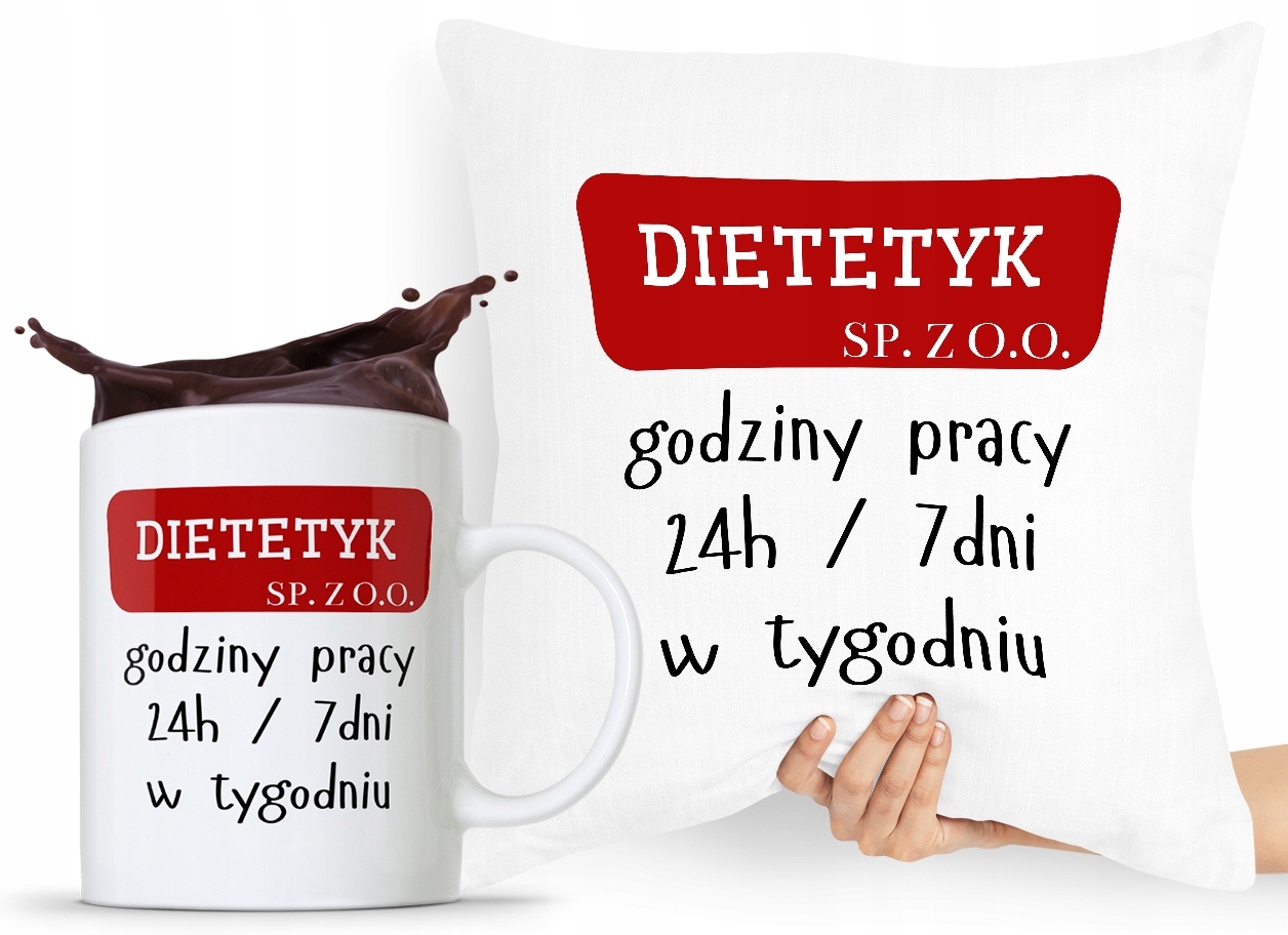 Zestaw Poduszka + Kubek Dla Dietetyka Dietetyczki Z Nadrukiem Ze Zdjęciem