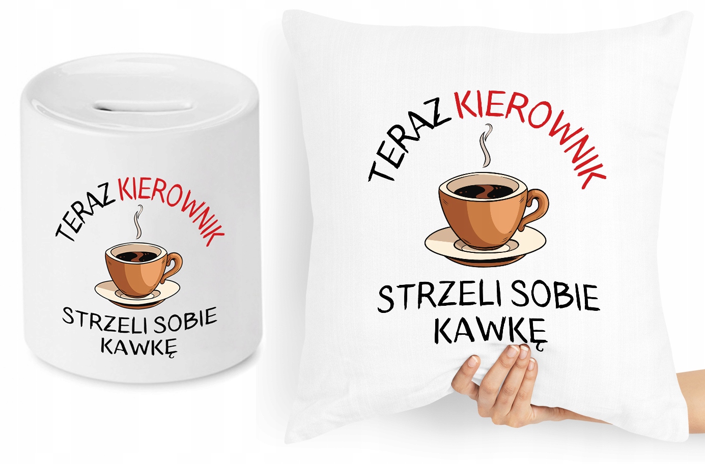 Dla Kierownika Zestaw Poduszka + Skarbonka Prezent Z Nadrukiem Ze Zdjęciem