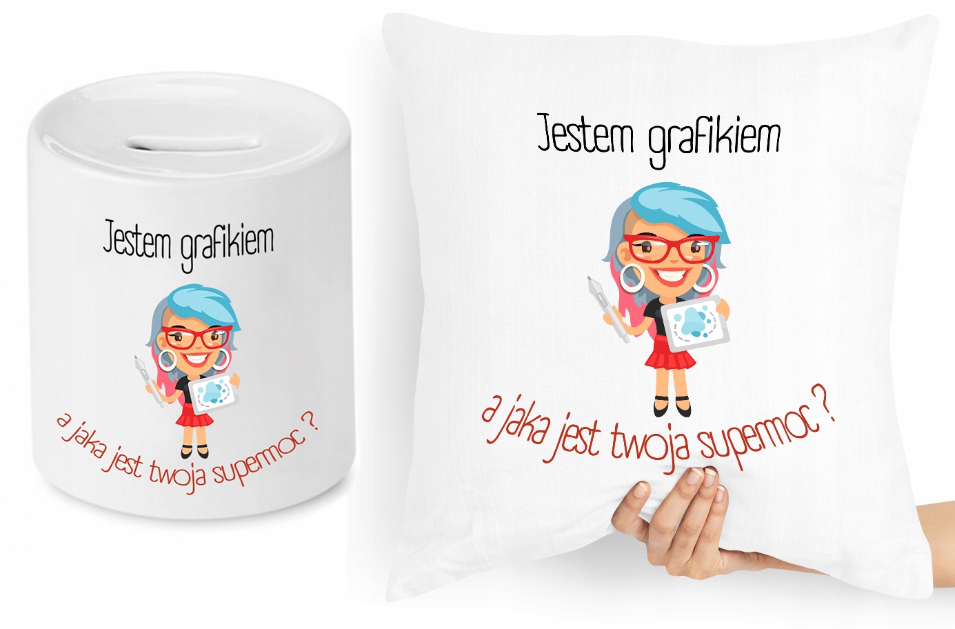 Dla Grafika Zestaw Poduszka + Skarbonka Prezent Z Nadrukiem Ze Zdjęciem