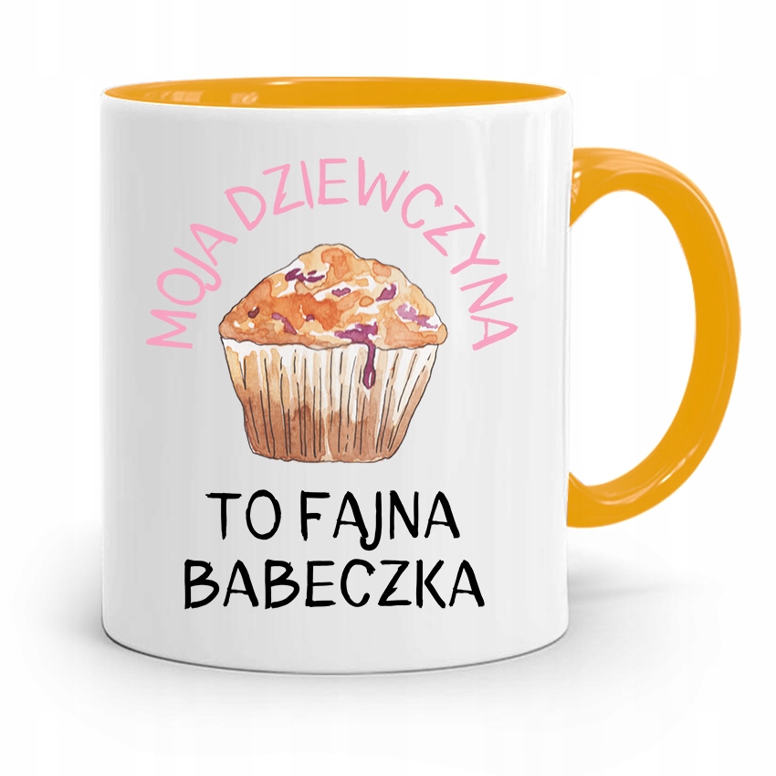 Kubek Żółty Prezent Dla Dziewczyny Fajna Babeczka Z Nadrukiem Ze Zdjęciem