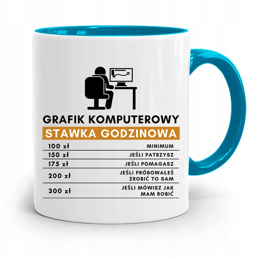 Kubek Błękitny Dla Grafika Grafik Stawka Godzinowa Z Nadrukiem Ze Zdjęciem