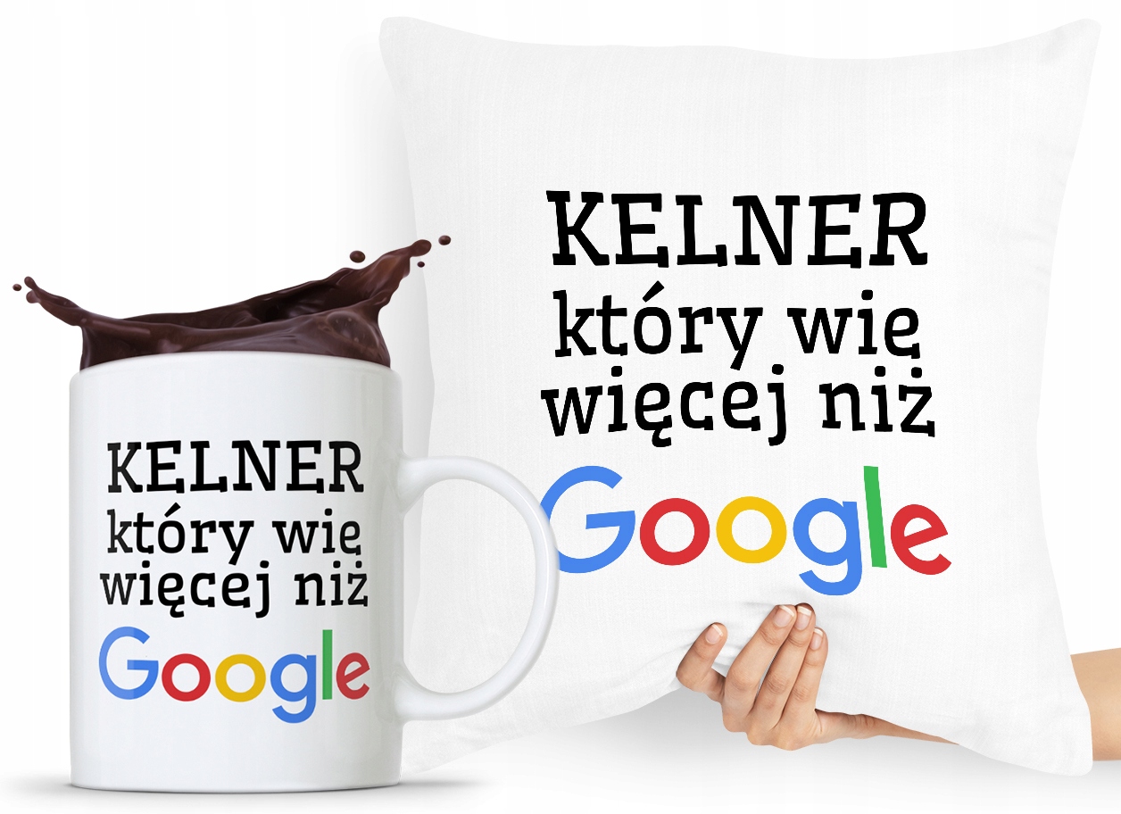 Zestaw Poduszka + Kubek Dla Kelnera Prezent Z Nadrukiem Ze Zdjęciem