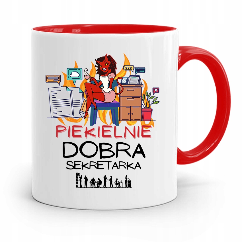 Kubek Czerwony Dla Piekielnie Dobrej Sekretarki Z Nadrukiem Ze Zdjęciem