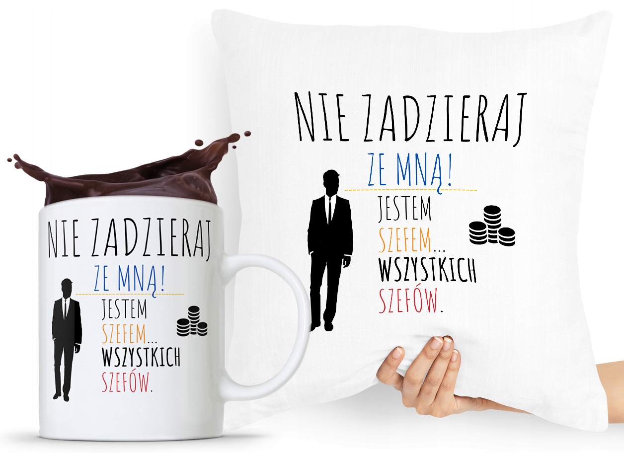 Zestaw Poduszka + Kubek Dla Szefa Szefowej Prezent Z Nadrukiem Ze Zdjęciem