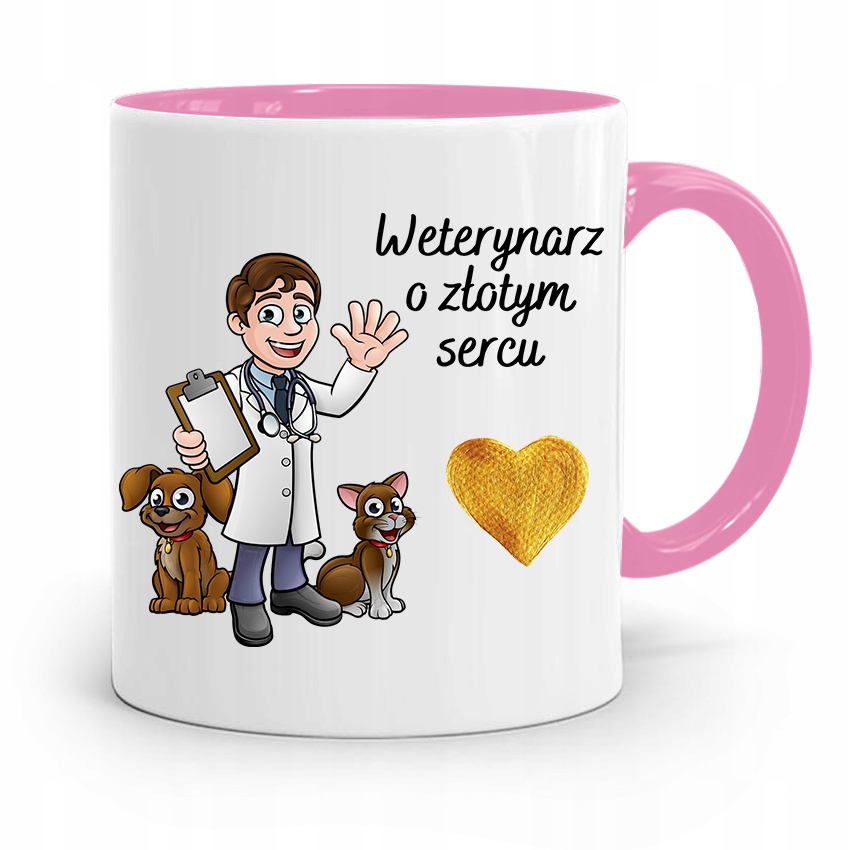 Kubek Różowy Weterynarza O Złotym Sercu Prezent Z Nadrukiem Ze Zdjęciem