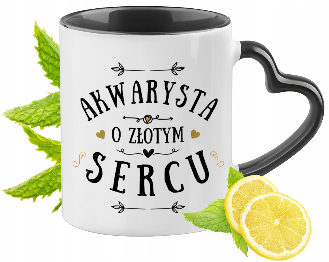 Kubek Czarny Z Uszkiem W Kształcie Serca Dla Akwarysty Na Prezent