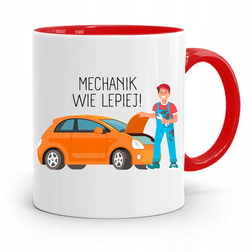 Kubek Czerwony Dla Mechanika Mechanik Wie Lepiej! Z Nadrukiem Ze Zdjęciem