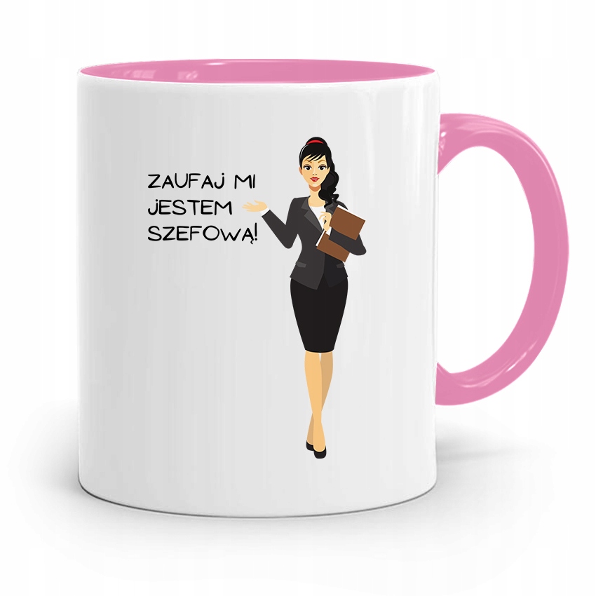 Kubek Różowy Prezent Dla Szefa Zaufaj Mi Z Nadrukiem Ze Zdjęciem