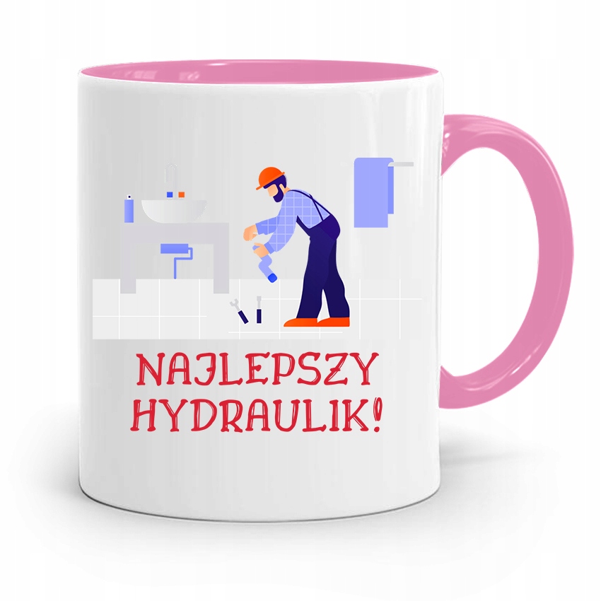 Kubek Różowy Prezent Dla Najlepszego Hydraulika Z Nadrukiem Ze Zdjęciem
