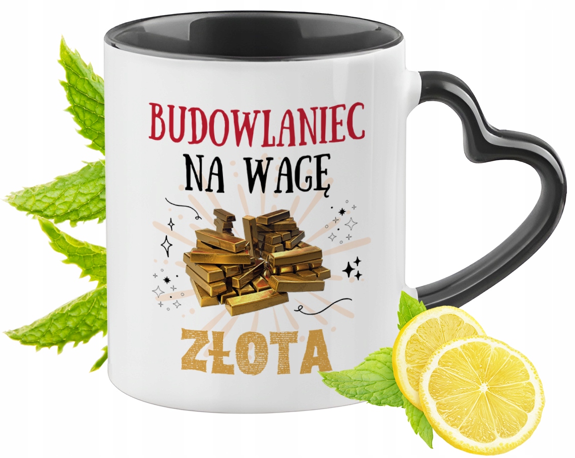 Kubek Czarny Z Uszkiem W Kształcie Serca Dla Budowlańca Na Prezent