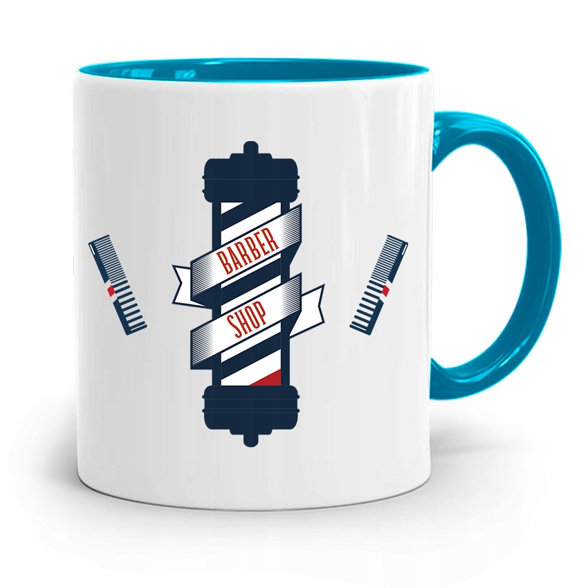 Kubek Błękitny Prezent Dla Fryzjera Barber Shop Z Nadrukiem Ze Zdjęciem