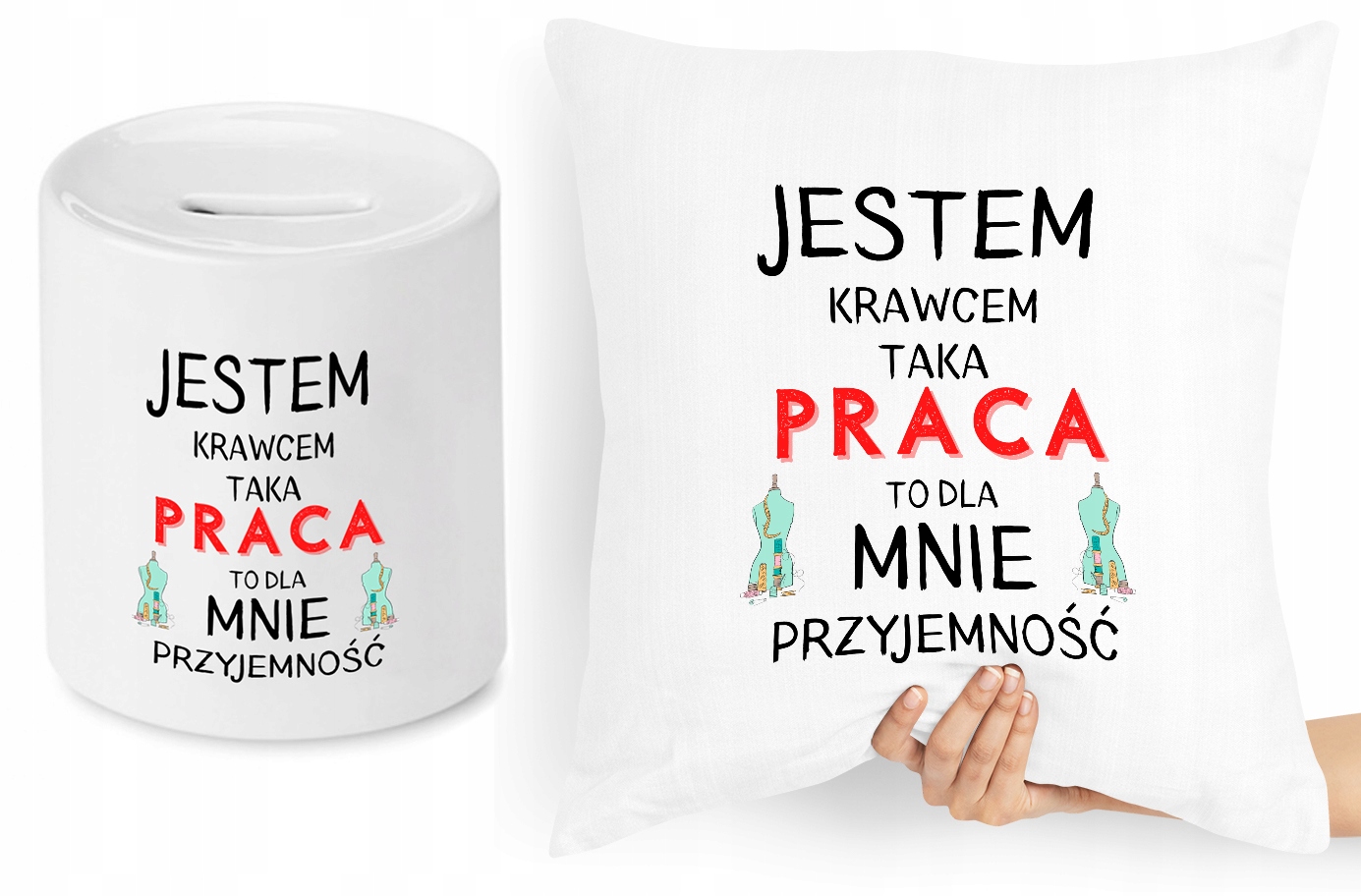 Dla Krawca Krawcowej Zestaw Poduszka + Skarbonka Z Nadrukiem Ze Zdjęciem
