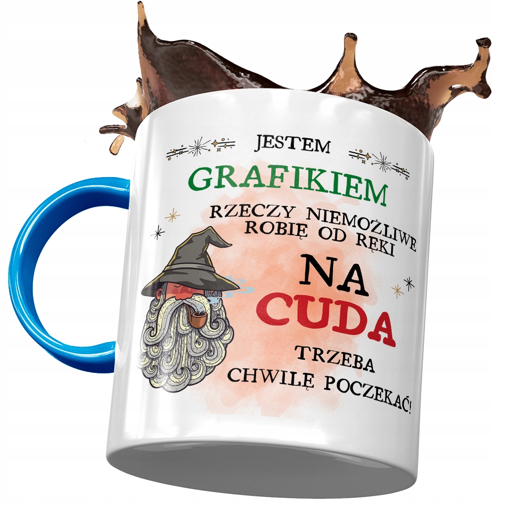 Kubek Błękitny Dla Grafika Na Cuda Trzeba Poczekać Z Nadrukiem Ze Zdjęciem